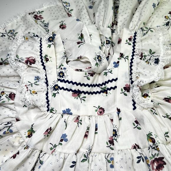 Vtg Mini World Inc. Pink Dress frilly lace floral Bow Ruffles sz 2t Full Circle - Picture 2 of 7